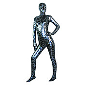 Negro y Plata Leopard brillante metálico Zentai de cuerpo entero
