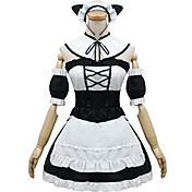 Lovely Kitty Sleeveless Short White and Black Cotton Country Lolita Maid Dress