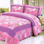 3pcs rosa Schmetterling gewaschen Baumwollsteppdecke Set