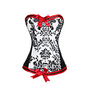 Polyester with Red Bows Embroidered Strapless Front Busk Closure Corset Shapewear