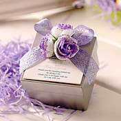 Lovely Cuboid Metal Favor Tin With Flowers - Set of 6 (More Colors)