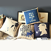Set of 4 Modern Word Cotton/Linen Decorative Pillow Cover