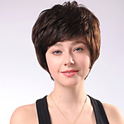 Capless Short Chocolate Brown Curly Mixed Hair Wigs