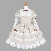 Lovely Long Sleeve Knee-length Beige Cotton School Lolita Dress