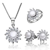 Cuprum Med Cubic Zirconia / Pearl kvinner smykker Set inkludert kjede, øredobber, ring