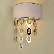 60W Modern Crystal Wall Lamp with Fabric Shade and Golden Metal Circle Pendants