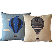 Conjunto de 2 balão de ar quente Tampa País algodão / linho Pillow decorativa
