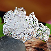 Women's White Silver Big Rose Wide Bracelet