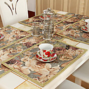 Set Of 4 Print Polyester Multi-color Floral Placemats