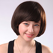 Capless Short Brown Curly Mixed Hair Wigs Side Bang