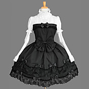 Elegant Flare Sleeve Knee-length Black and White Cotton Aristocrat Lolita Dress