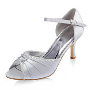 Top Quality Satin Upper Stiletto Heel Peep Toe With Rhinestone Fashion Shoes