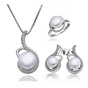 Nydelig Cuprum Med Cubic Zirconia / Pearl kvinner smykker Set inkludert kjede, øredobber, ring