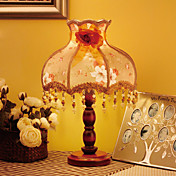 40W Light Table Classic Retro con pantalla de tela y Candelabro de madera