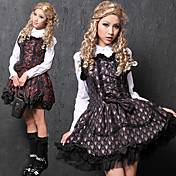 Long Sleeve Short Lattice Cotton Gothic Style School Lolita Dress