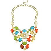Layered Collar de acrílico Oval Mujeres Flor Azul
