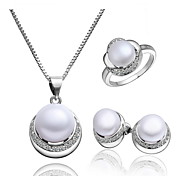 Pretty Cuprum Med Cubic Zirconia / Pearl kvinner smykker Set inkludert kjede, øredobber, ring