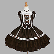 Straped manga corta hasta la rodilla vestido de algodón de Brown Sweet Lolita