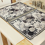 Set Of 4 Traditional Multi-color Peony Placemats