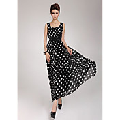 Kvinders Chiffon Belted Polka Dots Maxi Dress