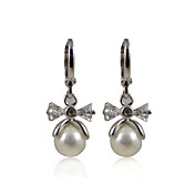 Fashion Platinum Plated Cubic Zirconia en Parel Huggie oorbellen