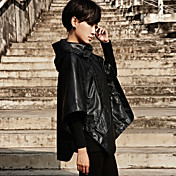 Women's Hooded Zip-up PU Leather Mantle