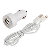 Indicateur LED Dual USB Car Charger Port avec câble de 100cm foudre pour Mini iPad, iPhone 5, iPad 4 (DC12-24V, 2.1A)