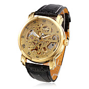 Herren PU analoge mechanische Armbanduhr (schwarz)