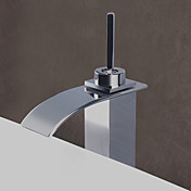 Stainless Steel Chrome Finish Contemporary Water Fall Bathroom Sink Faucet