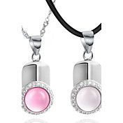 Beautiful Silver/Hide Rope With Platinum Plated Opal Lovers' Fashion Necklace