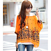 Women's Chiffon One Shoulder Print Cape Sleeve Blouse