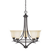 300W luz do candelabro de Transição com 5 Up máscaras de vidro e linhas limpas em Inspiration Eclectic