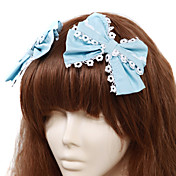 Handmade Blue Cotton White Lace Bow Country Lolita Headpiece