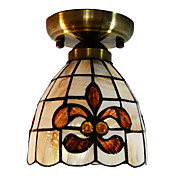 40W Artistic Flush Mount Light with Tiffany Glass Shade