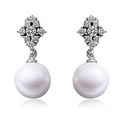 Pretty Platinum Plated Pearl with Cubic Zirconia Earrings
