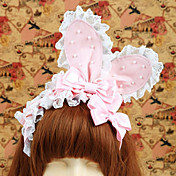 Handmade Pink Lace Cotton Bunny Ears Sweet Lolita Headband with Bow
