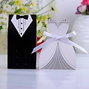 Tuxedo And Gown Favor Box With White Ribbon (Set of 12)