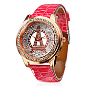 Kvinners Diamond-Studded Leather Band analog kvarts Casual håndleddet klokker Pink