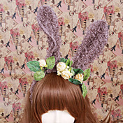 Handmade Gray Polyester Bunny Ears Country Lolita Headband with Blossom