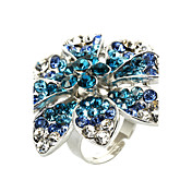 Fabulous Alloy Flower Design with Shining Crystal Ring
