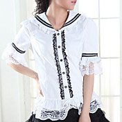Short Sleeve White Cotton Black Trim School Lolita Shirt