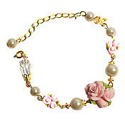Handmade fleur rose et perle Golden Chain Pays Lolita Bracelet