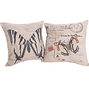 Conjunto de 2 Country Style Borboleta algodão / linho fronha decorativa