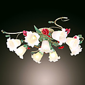 360W Nature Inspired Flush Mount With 9 Lights and Floral Petal Shades E14/E12