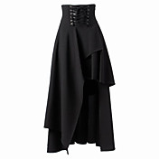 Tea-length Patched Black Cotton Gothic Lolita Long Skirt