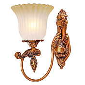 40W Vintage Wall Light with Etched Glass Shade in Nature-inspired Design