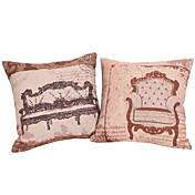 Conjunto de 2 estilo antigo algodão / linho fronha decorativa