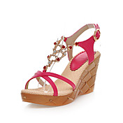 Elegant Leatherette Wedge Heel Sandals With Flower/Rhinestone Party/Evening Shoes(More Colors)