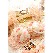 Lady's Trendy Floral Print Mesh Bra&Panties Set