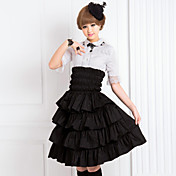 Knee-length Front Frilled Black Cotton Classic Lolita Skirt